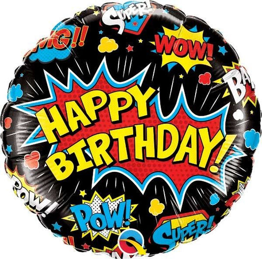 18IN B/DAY SUPER HERO BLACK FOIL BALLOON