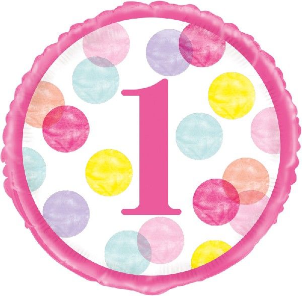 18in PINK DOTS 1ST BIRTHDAY FOIL BALLOON