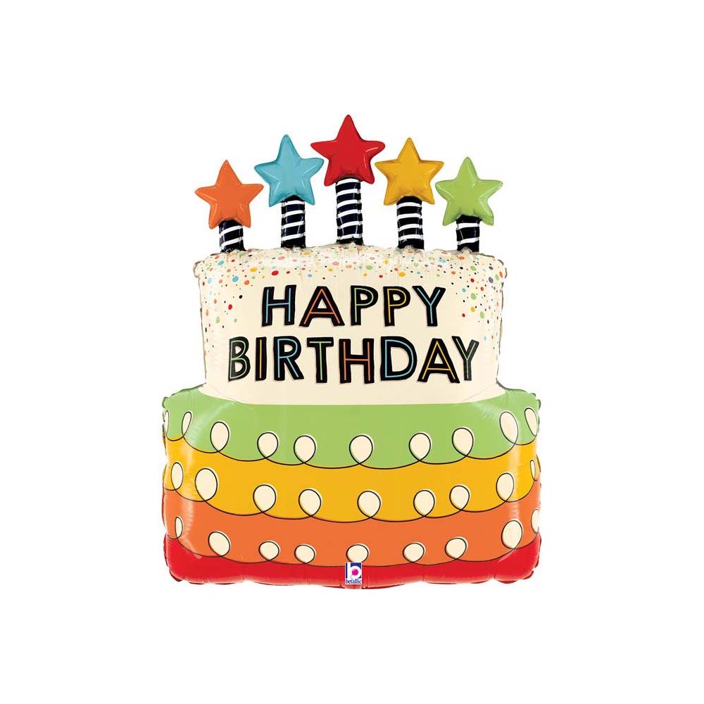 31in CANDLES STARS BIRTHDAY CAKE FOIL BALLOON