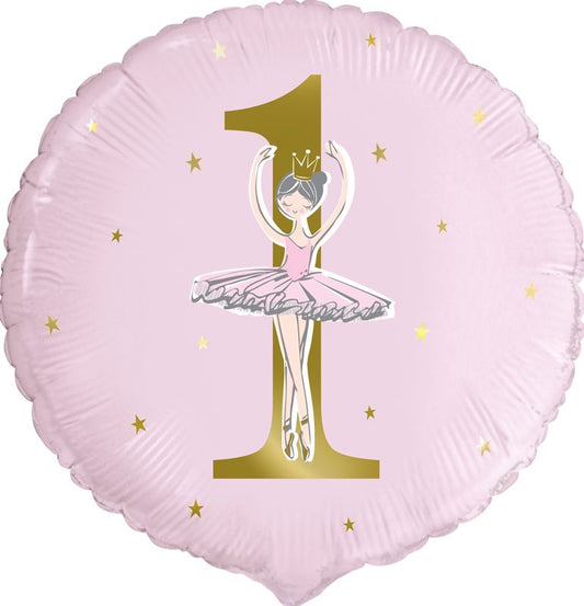 18in BALLERINA PINK & GOLD 1ST BIRTHDAY FOIL BALLOON