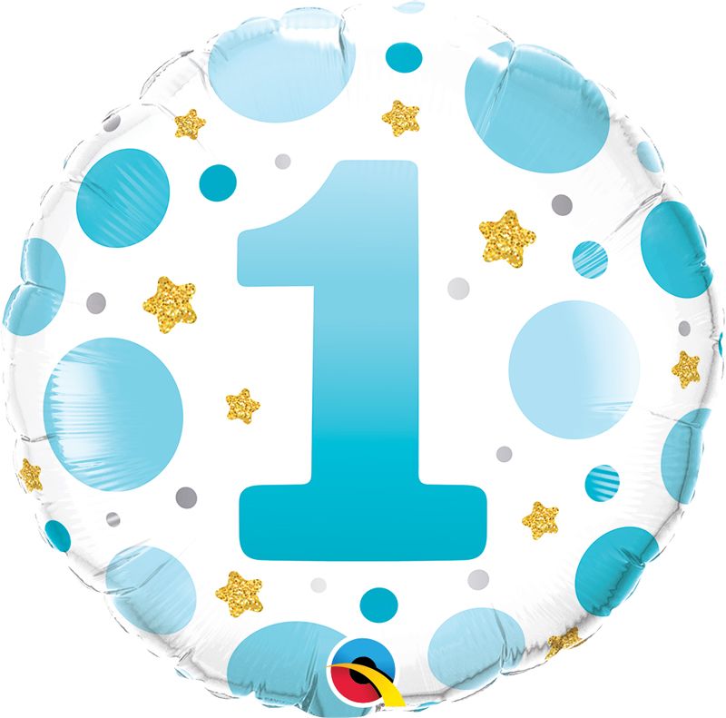18in AGE 1 BLUE DOTS FOIL BALLOON