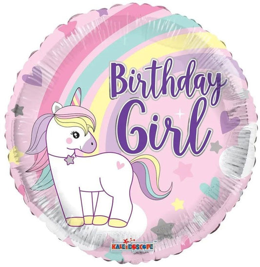 18in BIRTHDAY GIRL UNICORN ECO FOIL BALLOON